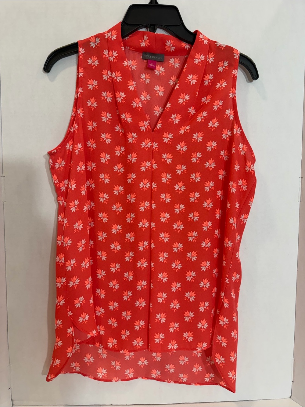 Vince Camuto Sleeveless Blouse Pink Coral Floral Print V-Neck Tunic Top Small